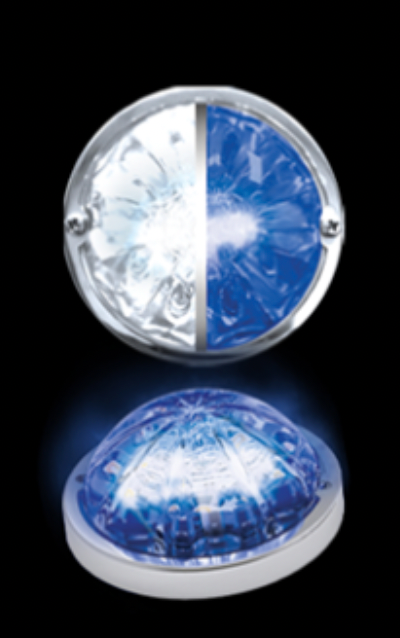 ROADWORKS - HEROWBCWMLP : LOW PROFILE WATERMELON HERO LED MARKER LIGHT - WHITE AND BLUE LIGHT / CLEAR LENS