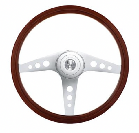 UP-88181 : 18" GT Style Wood Steering Wheel With Hub & Horn Button Kit For Peterbilt (2003+) & Kenworth (2003+)