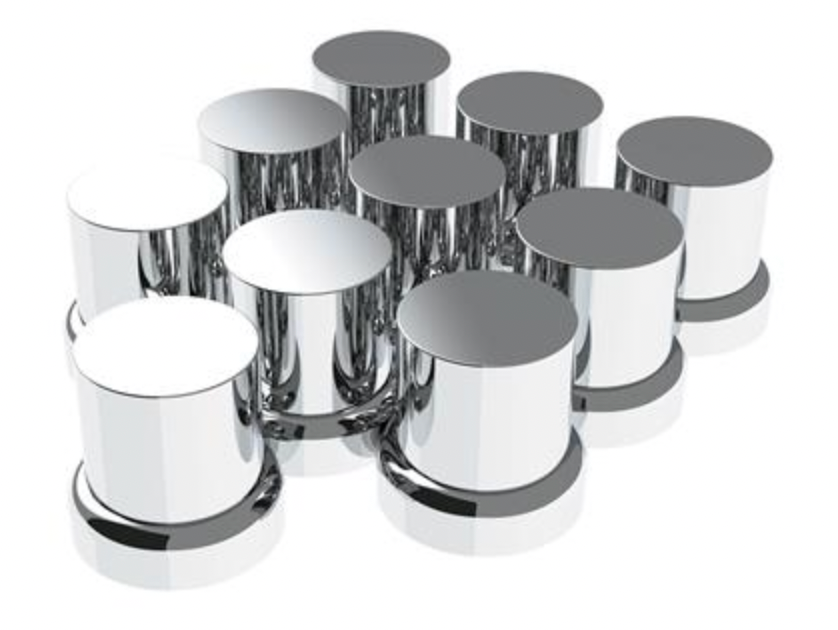 UNITED PACIFIC - 10772 : 33mm X 2" Chrome Plastic Flat Top Nut Covers With Flange - Push-On (10-Pack)