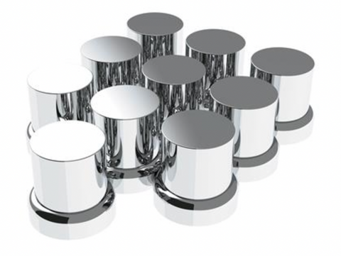 UP-10772 : 33mm X 2" Chrome Plastic Flat Top Nut Covers With Flange - Push-On (10-Pack)
