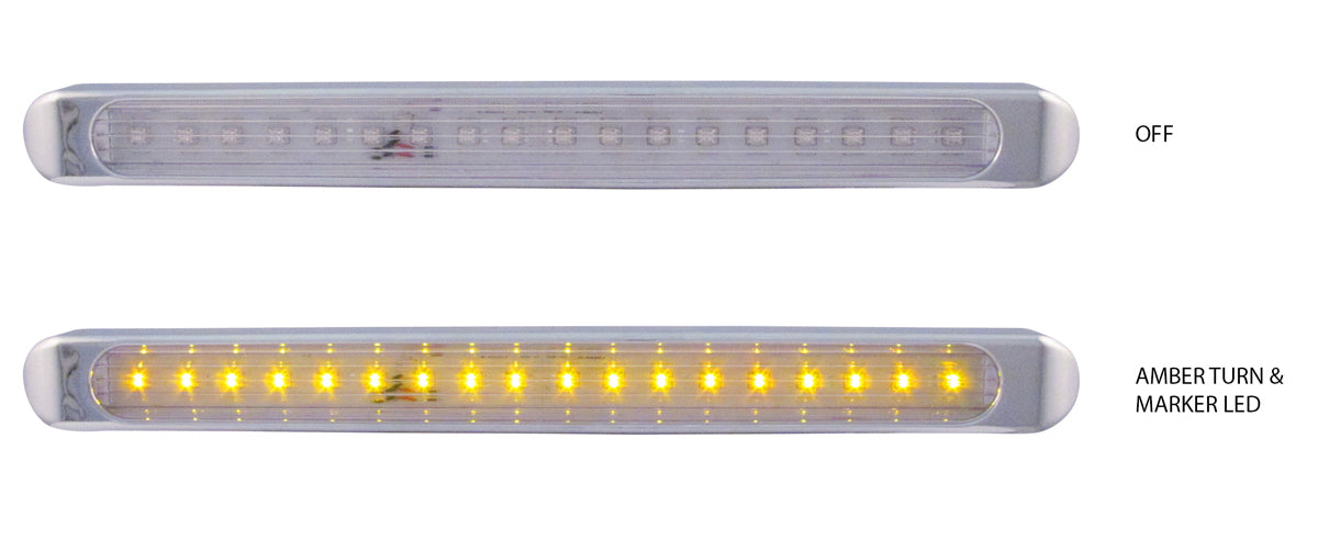 TRUX-TLED-U3CA : Chrome Auxiliary Stop, Turn & Tail LED Light Strip - Clear Amber (12 Diodes)