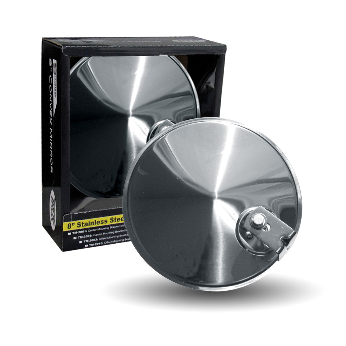TX-TM-2003 : 8" CONVEX STAINLESS STEEL MIRROR WITH OFFSET MOUNTING BRACKETS